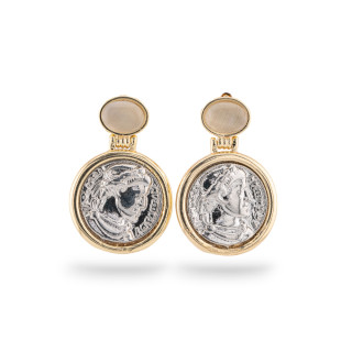 Χάλκινο χρυσό σετ Cat's Eye Coin Stud σκουλαρίκια 20x30mm MOD3