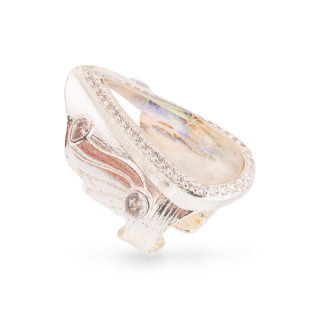 Bague Bronze Avec Pierres Naturelles Et Zircons 23x36mm Taille Ajustable Argent AB