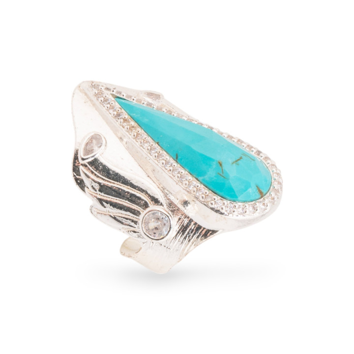 Bague en bronze avec pierres naturelles et zircons 23x36mm taille réglable Aulite argentée