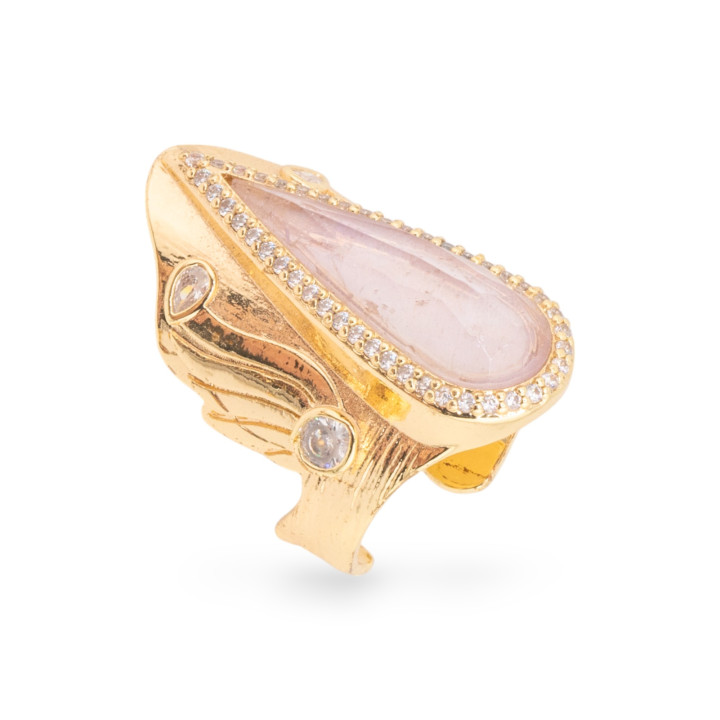 Bronze Ring With Natural Stones And Zircons 23x36mm Adjustable Size Gold Amethyst Lavender