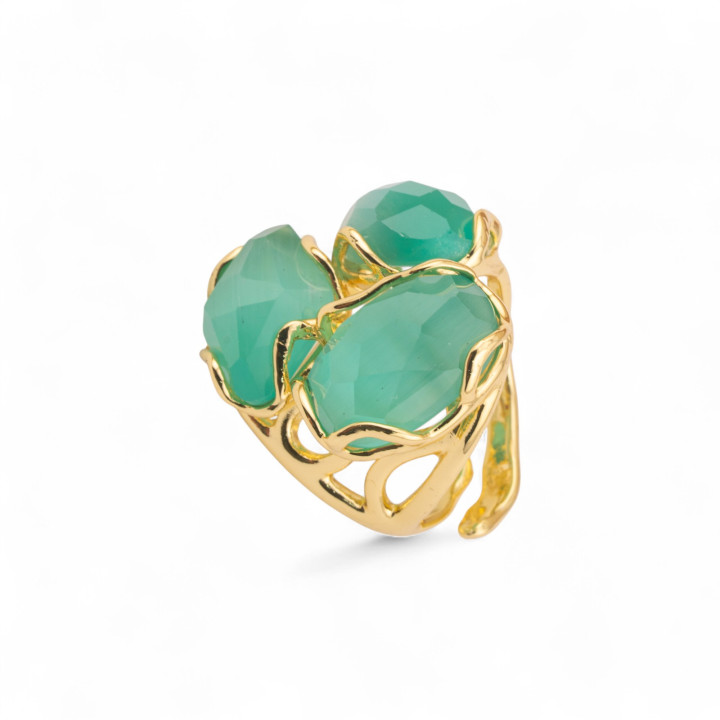 Anello Regolabile in Bronzo Dorato Collezione Aurora-S con Anello Di Bronzo Collezione AURORA 25x27mm Con Occhio Di Gatto   Acq