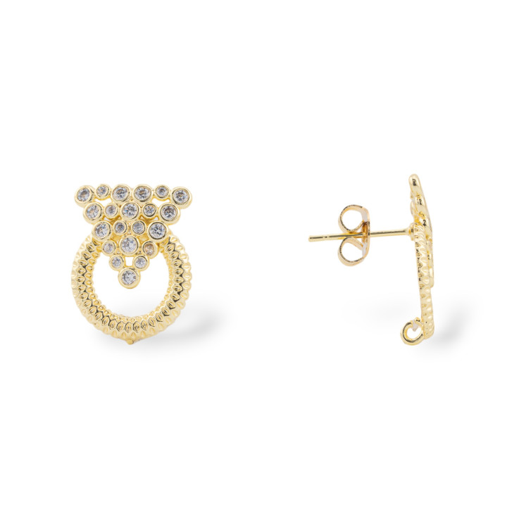 Base Per Orecchini Di Bronzo Perno Con Zirconi 14x18mm 5 Paia Dorato