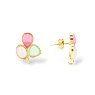 Juego de bases para aretes de latón con cabujón de ojo de gato, 17x17 mm, 3 pares de oro MIX12