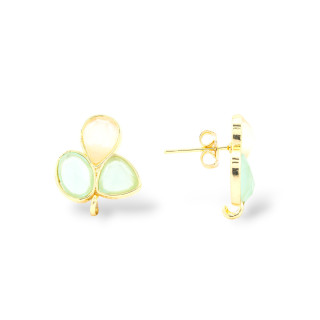 Basi Per Orecchini Di Ottone A Perno Con Cabochon Di Occhio Di Gatto Incastonato 17x17mm 3 Paia Dorato MIX17