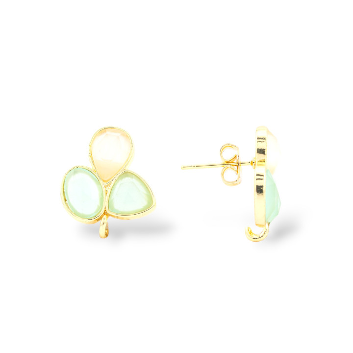 Brass Earring Backs Studs With Cat's Eye Cabochon Set 17x17mm 3 Pairs Gold MIX17