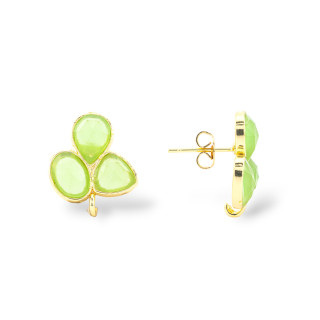 Bases de boucles d'oreilles à tige en laiton avec cabochon oeil de chat, ensemble de 17x17mm, 3 paires, vert clair doré