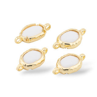 Connector Component Brass With Crystals With 2 Jump Rings Oval 13x27mm 8pcs Gold White