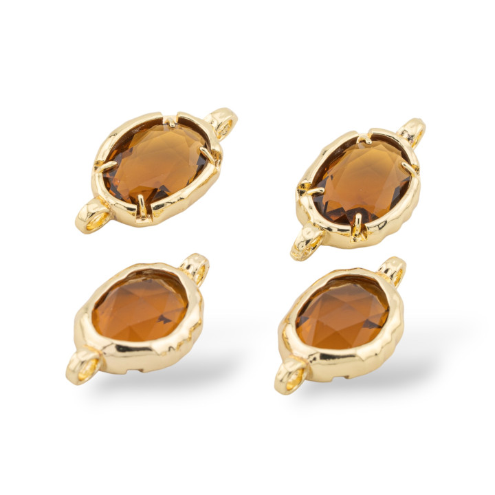 Messing-Komponentenverbinder mit Kristallen mit 2 ovalen Ringen, 13 x 27 mm, 8 Stück, goldbraun