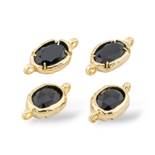 Conector de componente de latón con cristales con 2 anillos ovalados 13x27 mm 8 piezas dorado negro