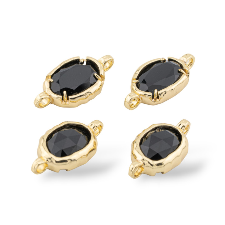 Conector de componente de latón con cristales con 2 anillos ovalados 13x27 mm 8 piezas dorado negro