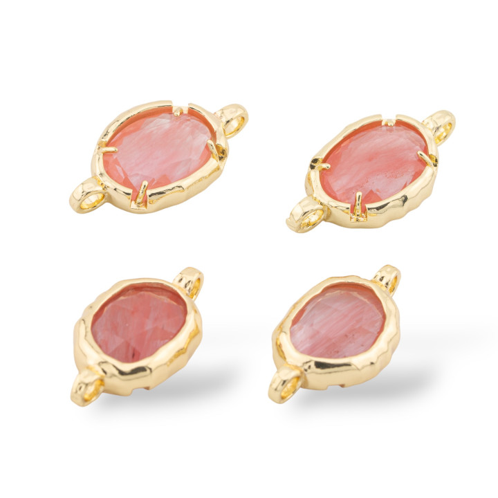 Conector de componente de latón con cristales con 2 anillos ovalados 13x27 mm, 8 piezas de cuarzo cereza dorado