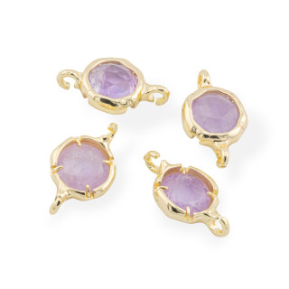 Connector Brass Component With Natural Stones With 2 Jump Rings Round 13mm 8pcs Gold Amethyst Lavender