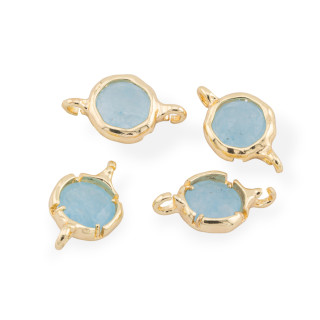 Conector de componente de latón con piedras naturales con 2 anillos redondos de 13 mm, 8 piezas de angelita dorada