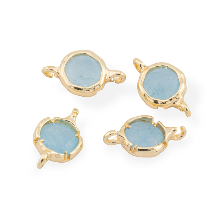 Connettore Componente Di Ottone Con Pietre Naturali Con 2 Anellini Tondo 13mm 8pz Dorato Angelite