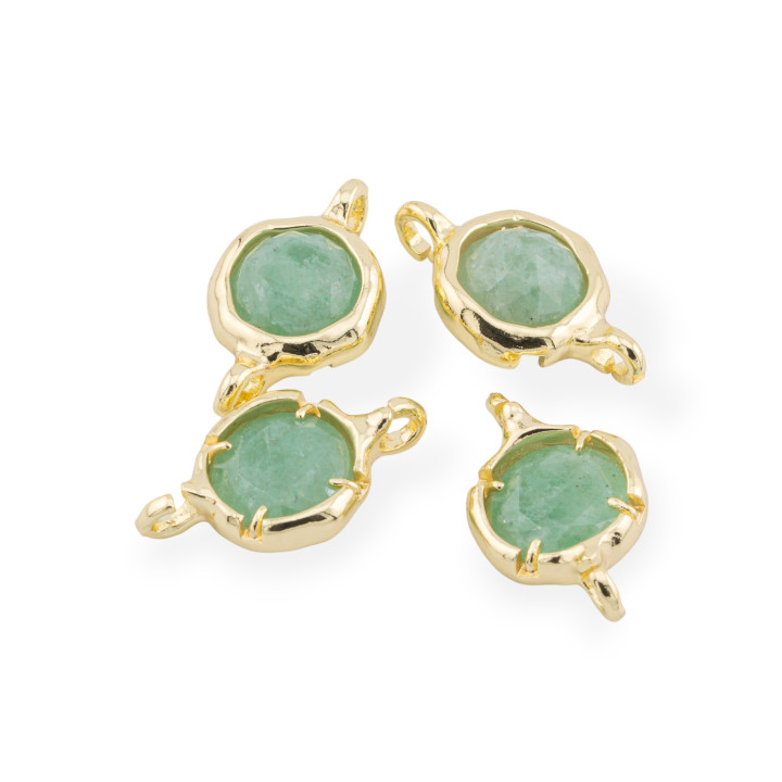 Connecteur de composant en laiton avec pierres naturelles avec 2 anneaux ronds 13mm 8pcs Aventurine verte dorée