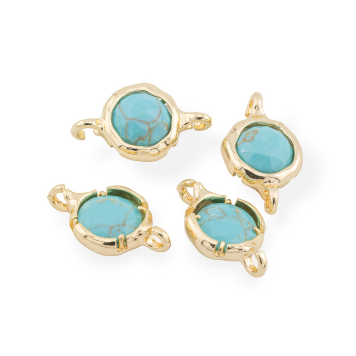 Connector Component Brass With Natural Stones With 2 Jump Rings Round 13mm 8pcs Gold Magnesite