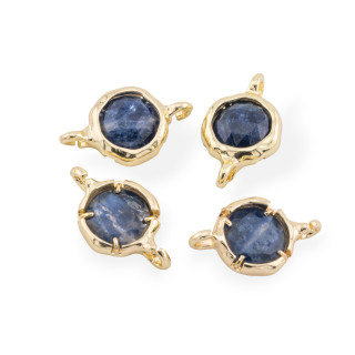 Conector de componente de latón con piedras naturales con 2 anillos redondos de 13 mm, 8 piezas de sodalita dorada