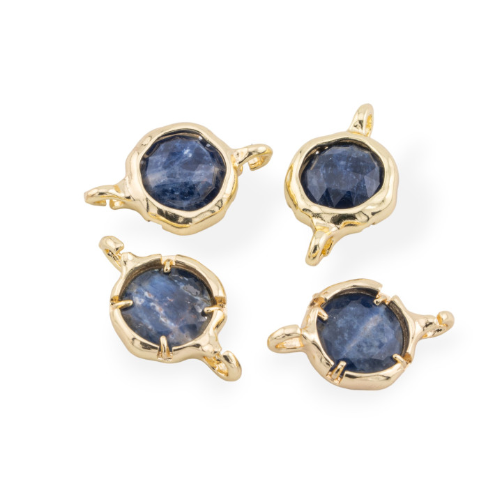 Ορειχάλκινος σύνδεσμος εξαρτημάτων με φυσικές πέτρες με 2 στρογγυλά δαχτυλίδια 13mm 8τμχ Golden Sodalite