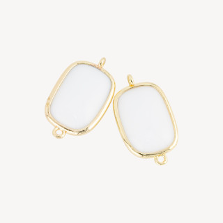 Connector Brass Component With Cat's Eye Rectangle 16x21mm With 2 Jump Rings 8pcs White Agate