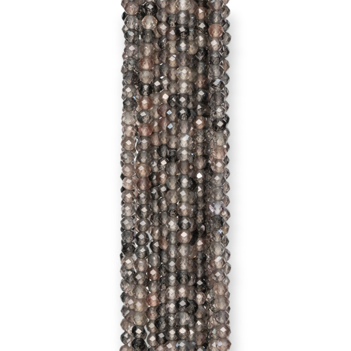 Cuenta Redonda De Cuarzo Gris Facetada Talla Diamante 2mm