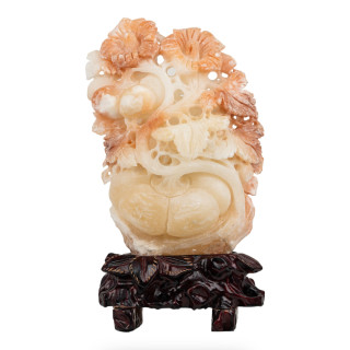 Άγαλμα - Λουλούδια και Φρούτα Ασβεστίτη Με Χειροποίητη Ξύλινη Βάση 33x20cm COD 81248