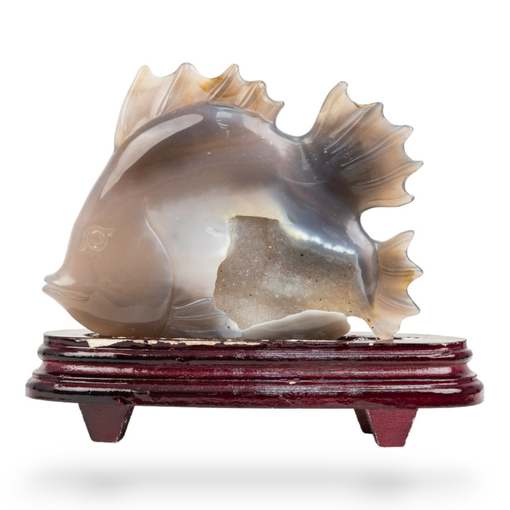 Statue – handgravierter Chalcedon-Fisch, 21 x 20 cm, COD 81266