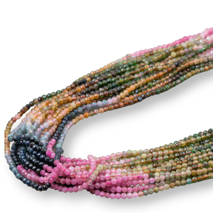 Cuenta Redonda Facetada De Color Degradado De Turmalina Con Corte De Diamante De 3,0 Mm