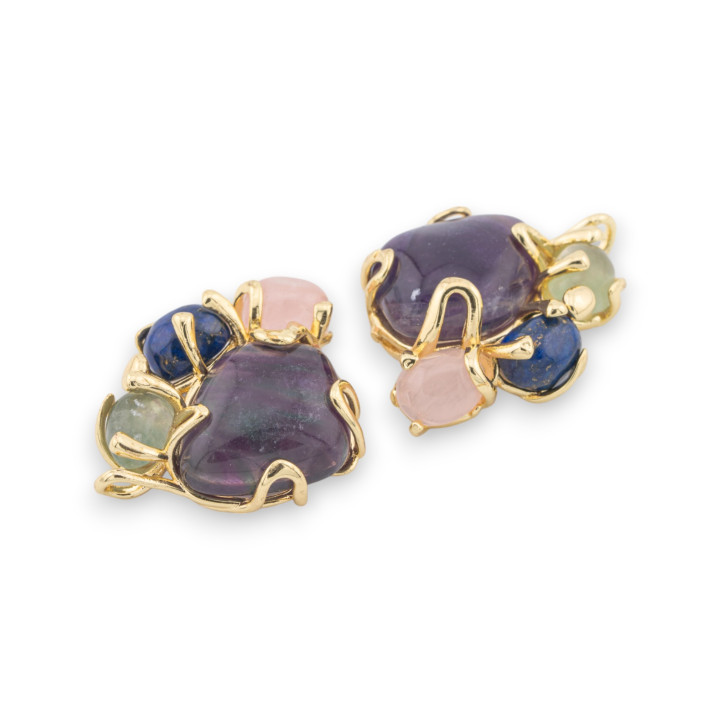 Central Bronze Component AURORA Collection With 4 Natural Stones 26x31mm Golden MOD10