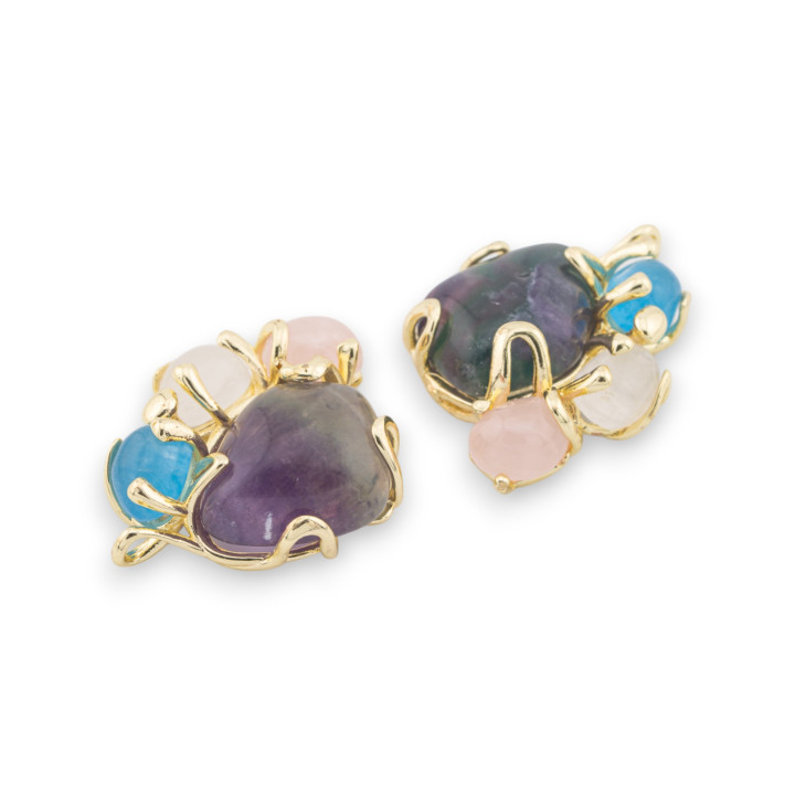 Central Bronze Component AURORA Collection With 4 Natural Stones 26x31mm Golden MOD11