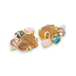 Componente Central De Bronce Colección AURORA Con 4 Piedras Naturales 26x31mm Dorado MOD14