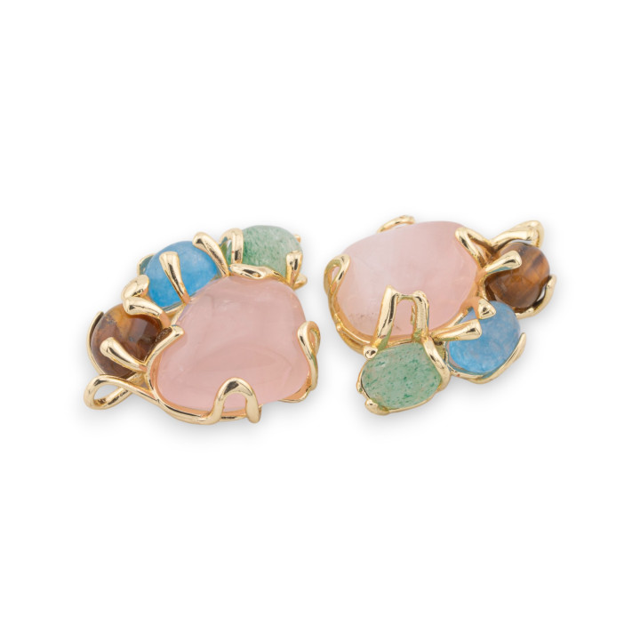 Componente Centrale Di Bronzo Collezione AURORA Con 4 Pietre Naturali 26x31mm Dorato MOD15