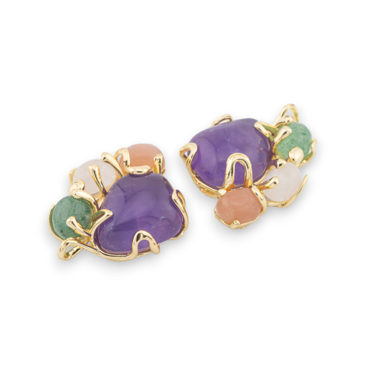 Componente Centrale Di Bronzo Collezione AURORA Con 4 Pietre Naturali 26x31mm Dorato MOD7