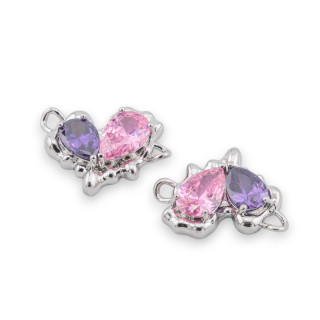 Bronze Charms Connector Component With CZ Crystals 13.5x21mm 5pcs