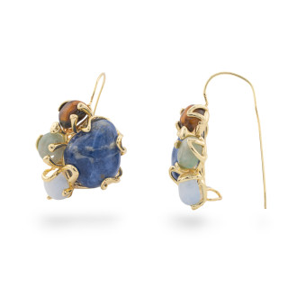 Orecchini Di Bronzo A Monachella Con 4 Pietre Naturali 26x30mm 1 Paio Dorato MOD02