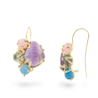 Bronze Monachella Earrings With 4 Natural Stones 26x30mm 1 Pair Gold MOD09