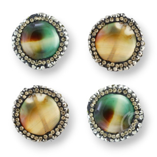 Perline a Filo Di Marcasite Strass Agata Floreale Striata Tondo Piatto 20mm 6pz