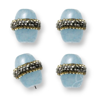 Marcasite Rhinestone Strand Beads With Aquamarine Barrel 13x14mm 10pcs