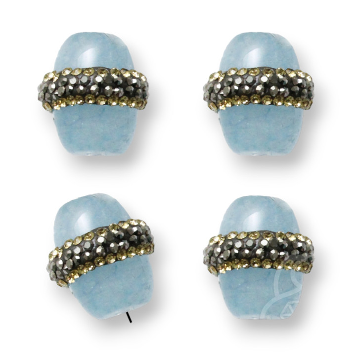 Marcasite Rhinestone Strand Beads With Aquamarine Barrel 13x14mm 10pcs