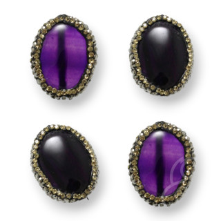 Fil de perles en marcassite avec agate striée violette ovale plat 18x24mm 6pcs