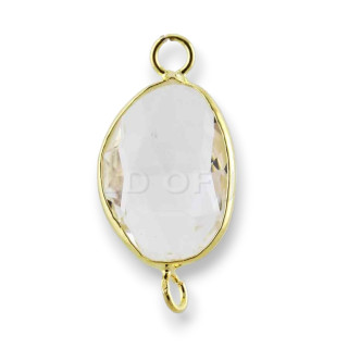 Connettore Componente Di Ottone Con Cristalli Incastonati Goccia Irregolare 14x27mm 10pz Trasparente E Dorato