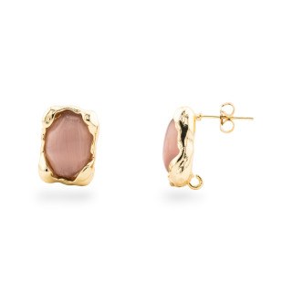 Μπρούτζινο Σκουλαρίκι Βάση Stud With Cat's Eye 13x18mm 4 Pairs Golden Powder