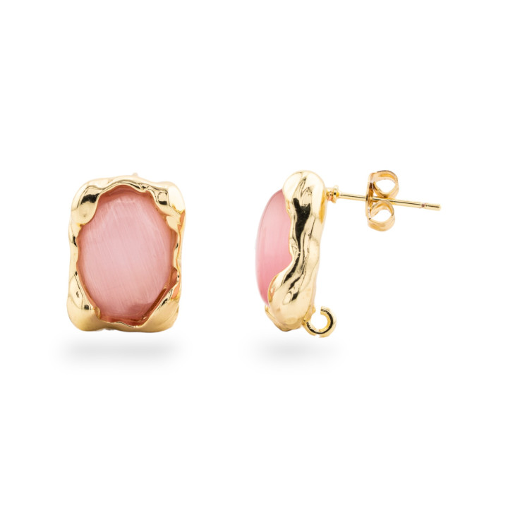 Bronze Earring Base Cat Eye Stud 13x18mm 4 Pairs Rose Gold