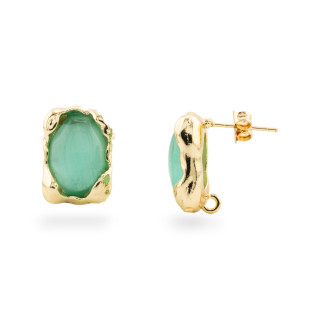 Bronze Earring Base Cat Eye Stud 13x18mm 4 Pairs Gold Teal