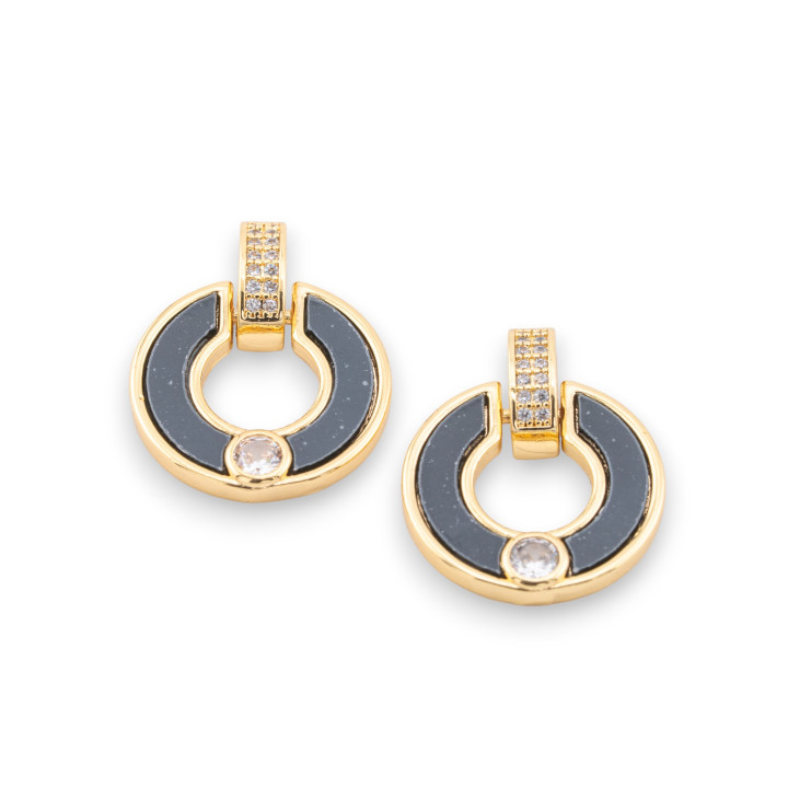 Componente colgante Charms de bronce con nácar y circonitas 18x22 mm 6 piezas Dorado negro