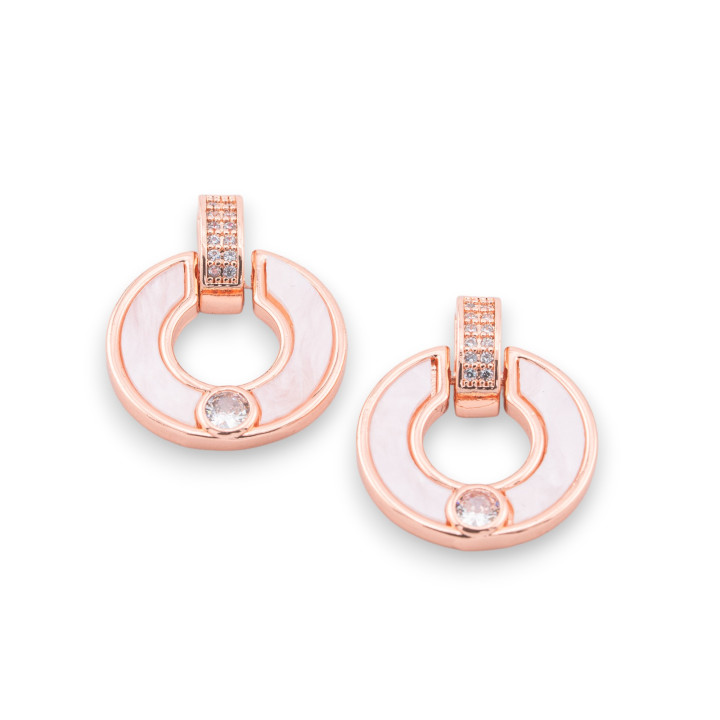 Componente Pendente Charms Di Bronzo Con Madreperla E Zirconi 18x22mm 6pz Oro Rosa Bianco