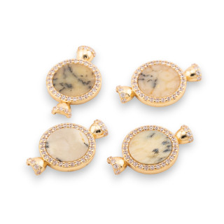 Connecteur de Composant en Laiton avec Pierres Semi-précieuses Serti de Zircons et Coupelles 16x25mm 6pcs Agate Dorée