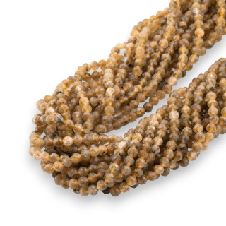 Cuenta redonda de labradorita amarilla facetada con talla de diamante de 3,7 mm