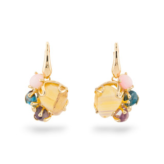 Bronze Monachella Earrings With Golden Set Hard Stones 26x48mm Yellow