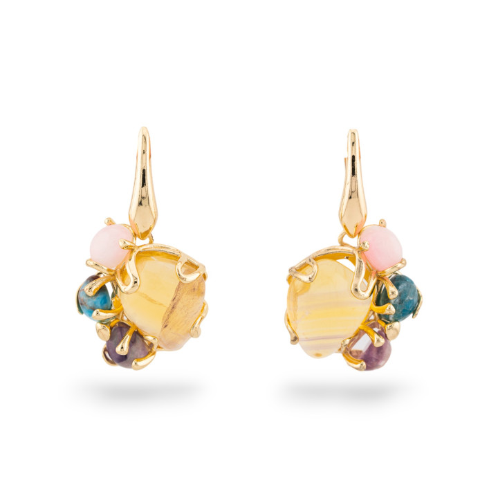 Bronze Monachella Earrings With Golden Set Hard Stones 26x48mm Yellow