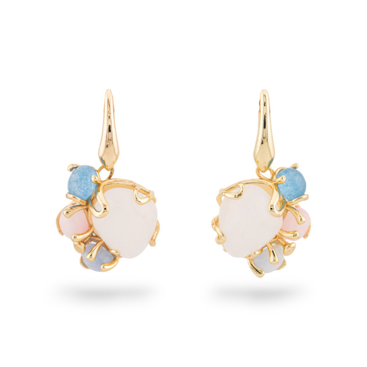 Boucles d'oreilles levier en bronze avec pierres semi-précieuses serties sur or 26x48mm MOD1